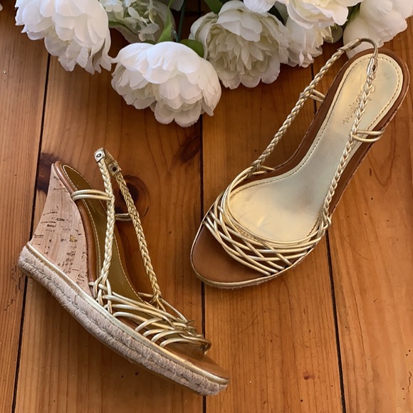 Cole Haan Gold Cork Wedge Sandals Espadrilles - Picture 9 of 12